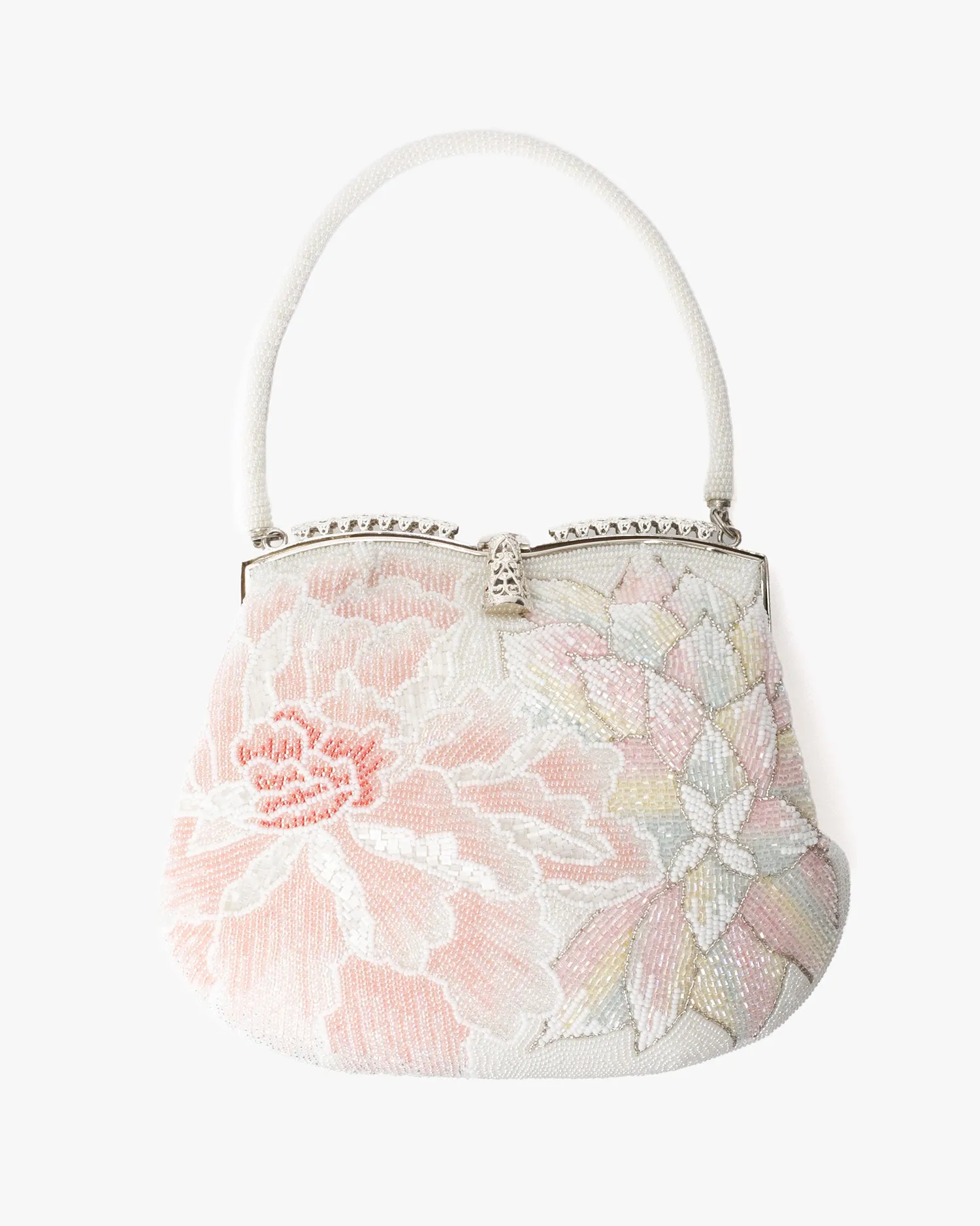 Vintage Bag, Purse, Beaded, White with Pink and Coral Flowers sold by Kiriko product image thumbnail 2