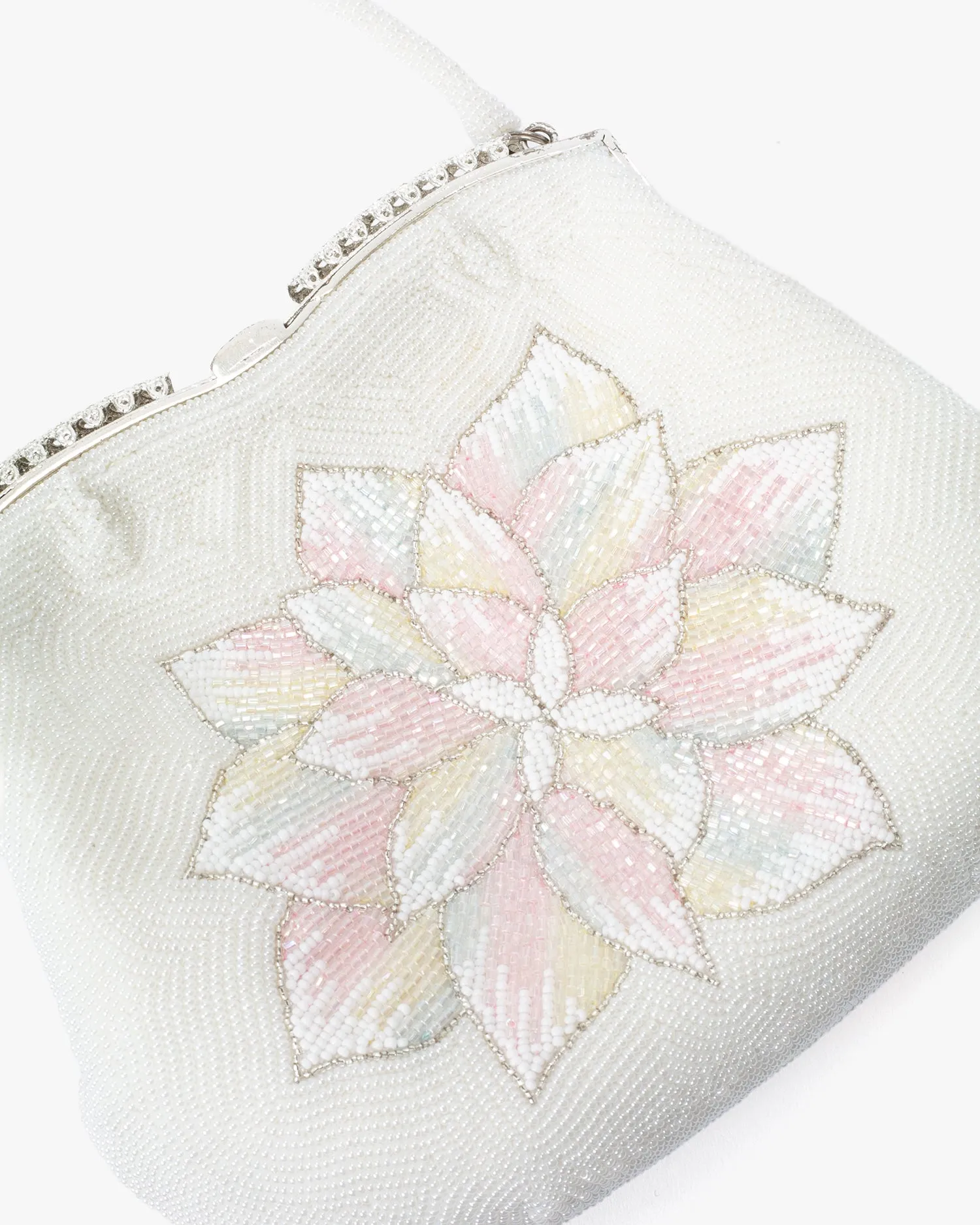 Vintage Bag, Purse, Beaded, White with Pink and Coral Flowers sold by Kiriko product image thumbnail 5