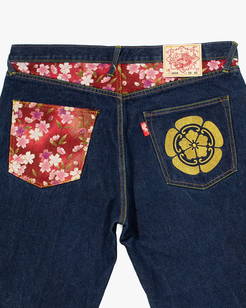 Japanese Repro Denim Jeans, Soul of Koi, Gold Pocket Crest and Sakura Lining - 36" sold by Kiriko product image thumbnail 5