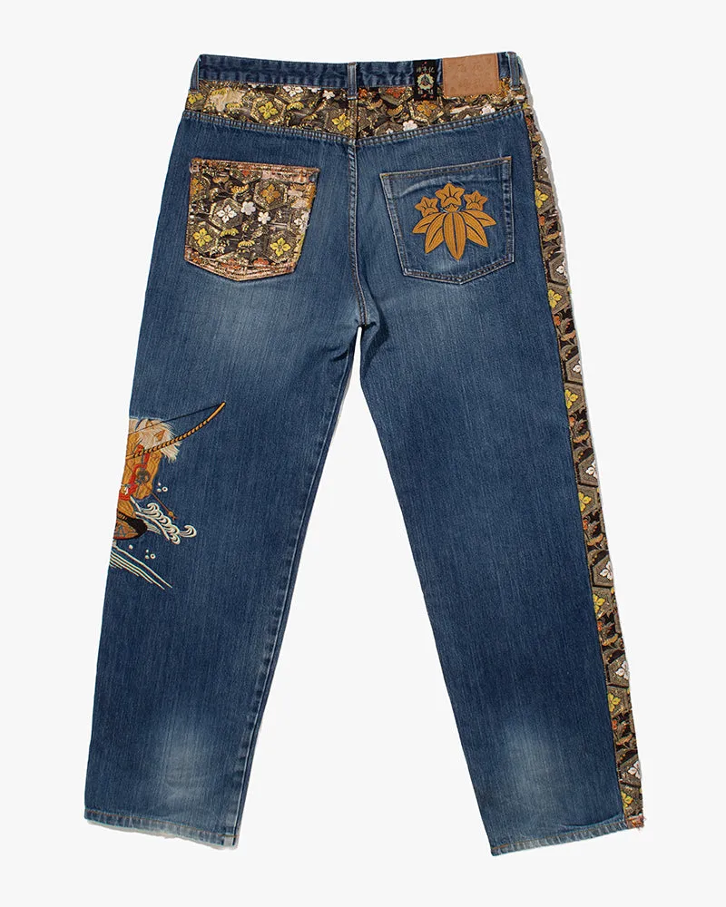 Japanese Repro Denim Jeans, Saikai, River Scene Embroidery and Gold Lining - 36" sold by Kiriko product image thumbnail 4