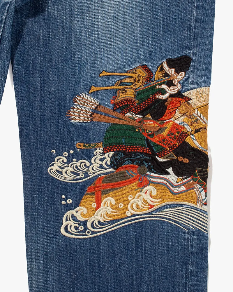 Japanese Repro Denim Jeans, Saikai, River Scene Embroidery and Gold Lining - 36" sold by Kiriko product image thumbnail 3