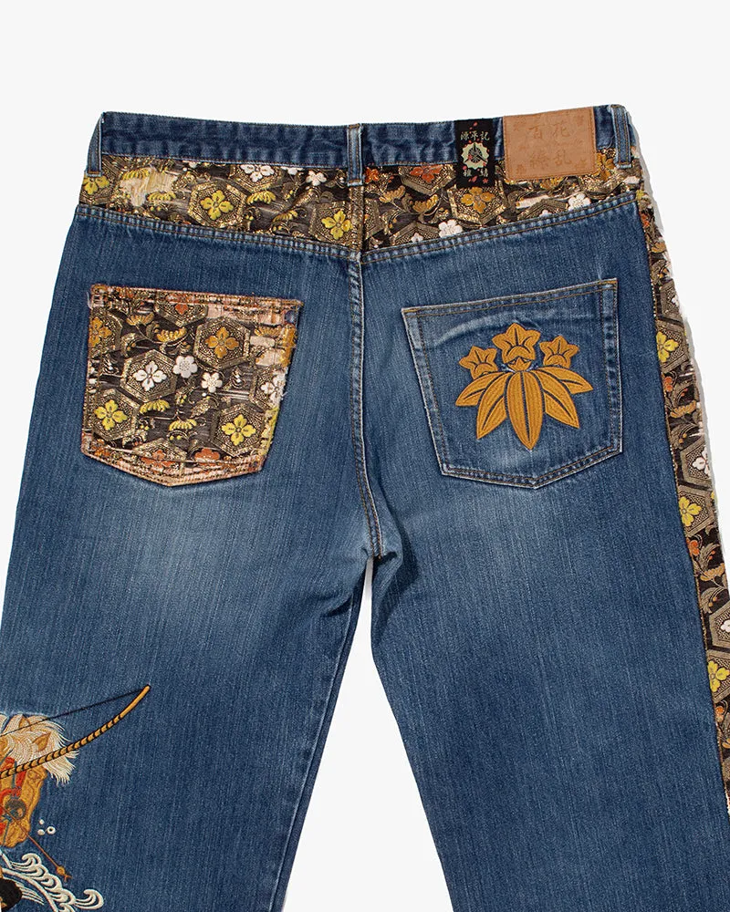 Japanese Repro Denim Jeans, Saikai, River Scene Embroidery and Gold Lining - 36" sold by Kiriko product image thumbnail 5