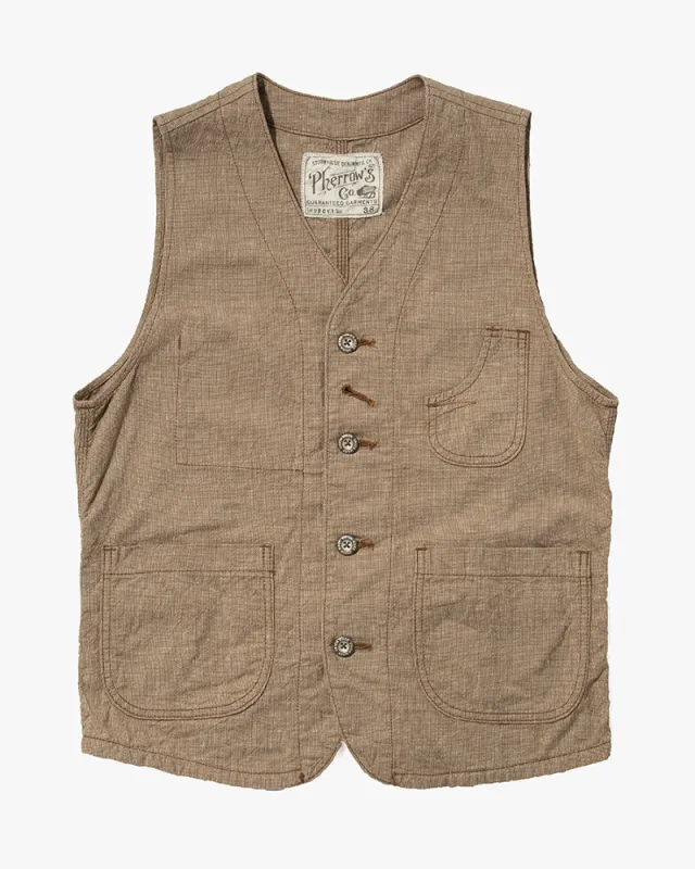 Japanese Repro Vest, Pherrow's, Chambray Canvas - S sold by Kiriko
