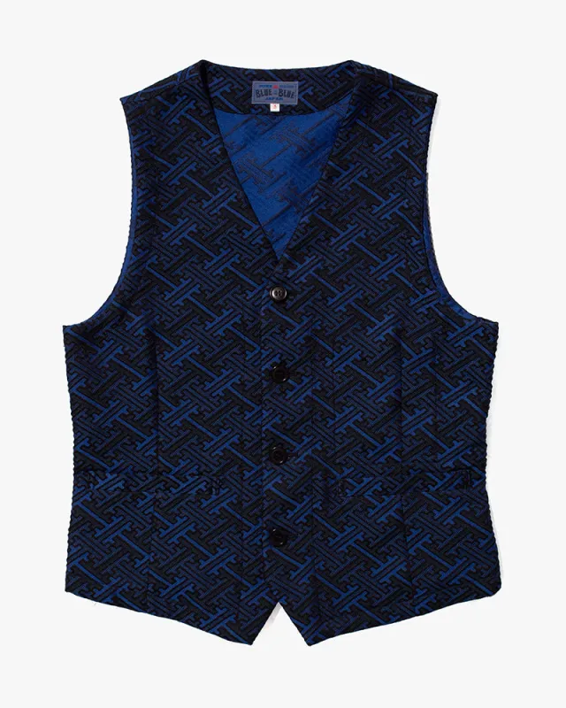 Japanese Repro Vest, Blue Blue, Patterned Blue and Black - S sold by Kiriko