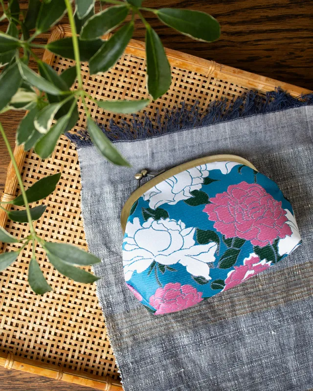 Wa Modern Clutch, Teal with Pink and White Carnations sold by Kiriko