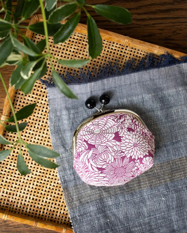 Wa Modern Coin Pouch, Magenta Flowers and Black Clasp sold by Kiriko