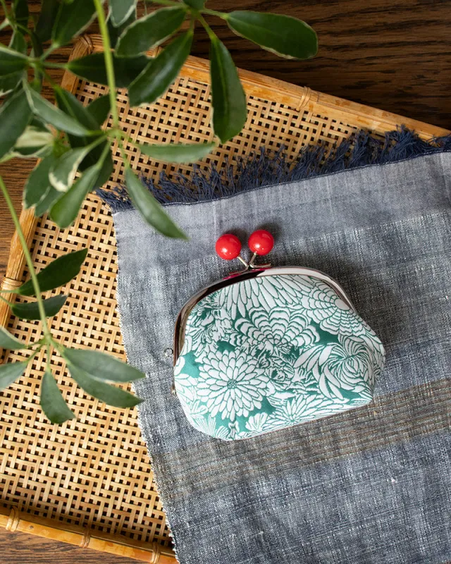 Wa Modern Coin Pouch, Teal Flowers and Red Clasp sold by Kiriko
