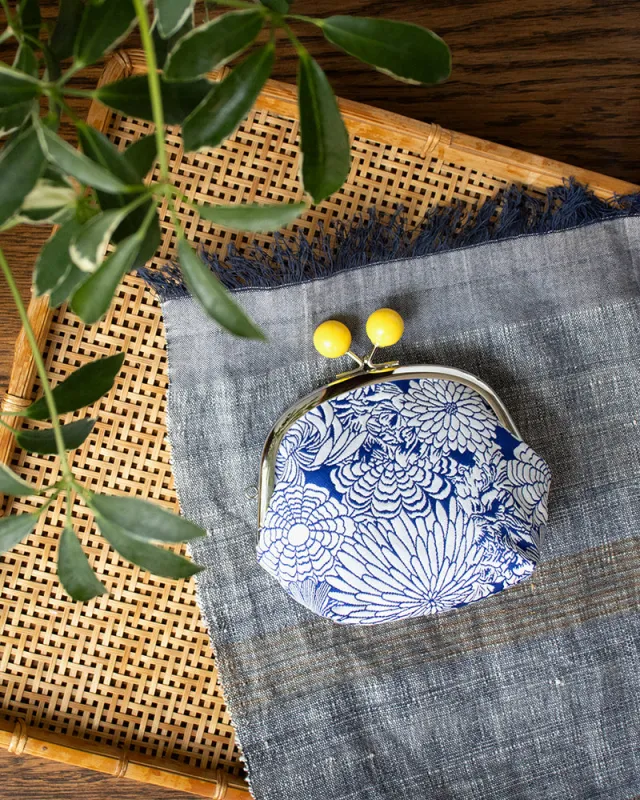 Wa Modern Coin Pouch, Blue Flowers and Yellow Clasp sold by Kiriko