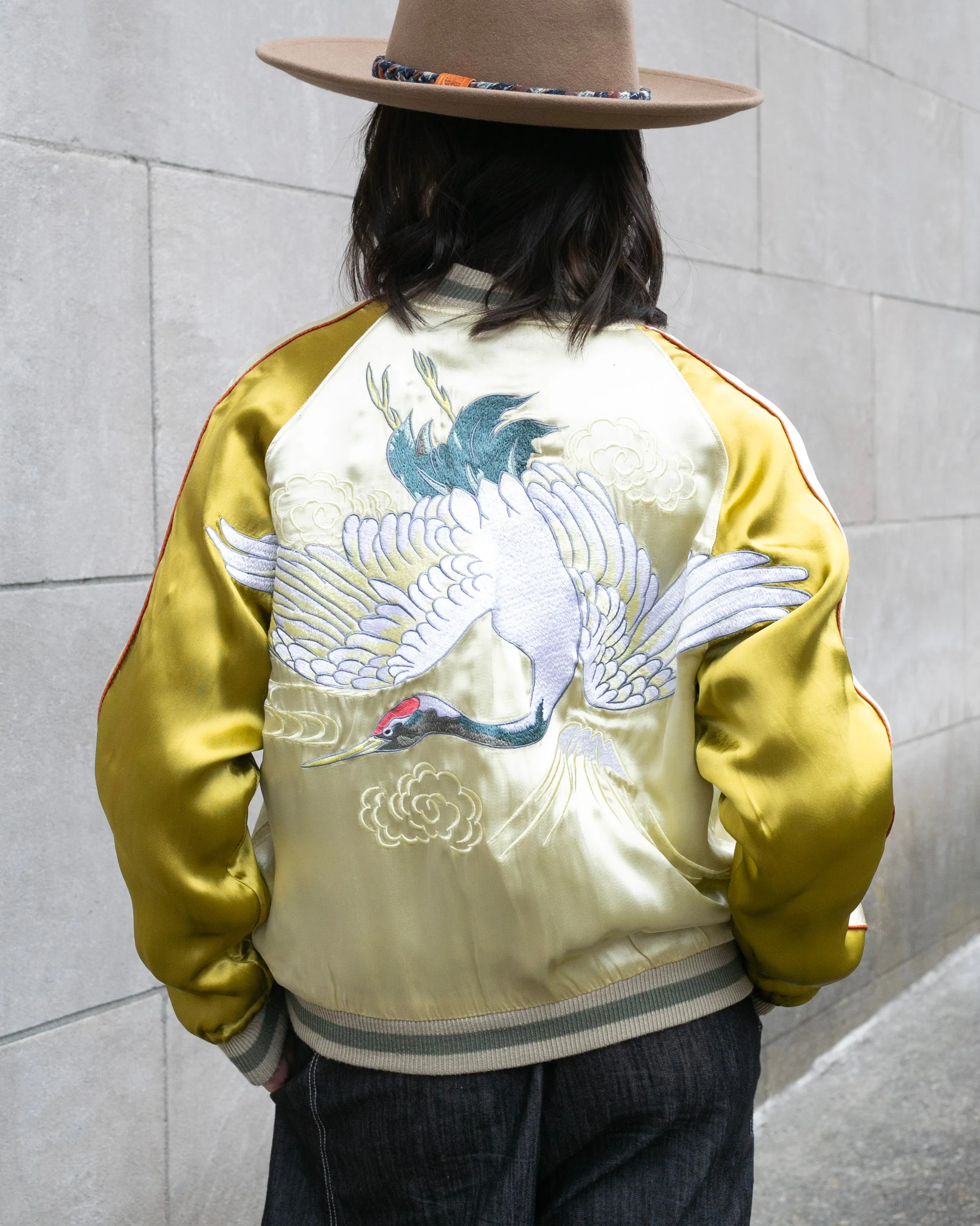 Japanese Repro Souvenir Jacket, Reversible, Gold with Cranes - M sold by Kiriko