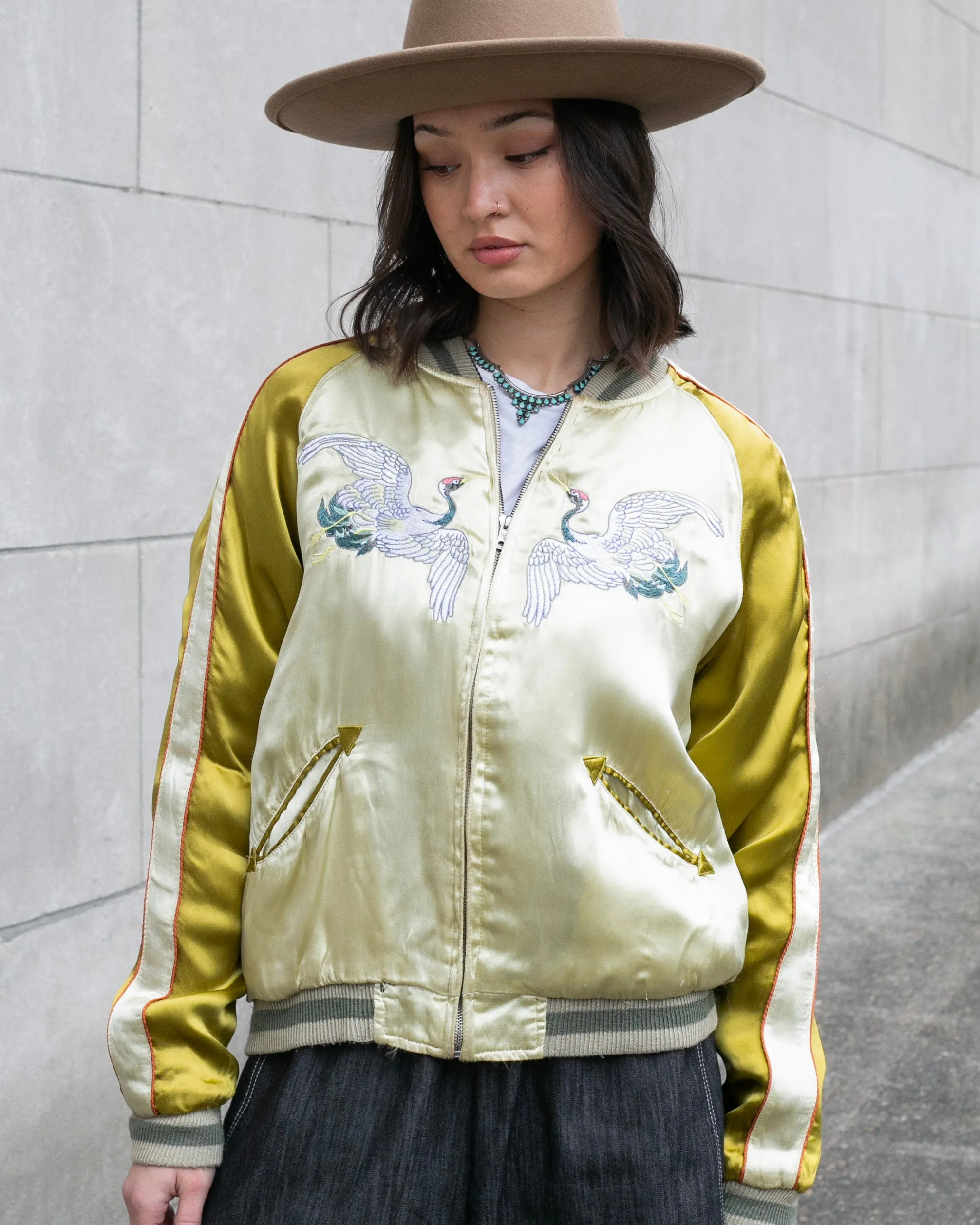 Japanese Repro Souvenir Jacket, Reversible, Gold with Cranes - M sold by Kiriko product image thumbnail 2