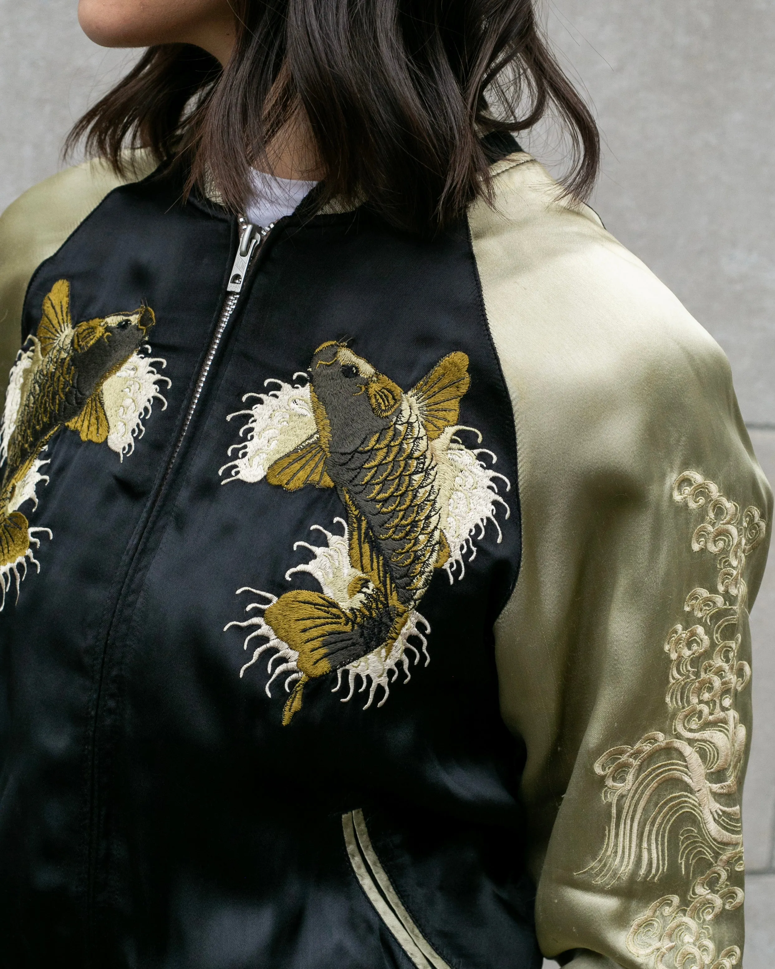 Japanese Repro Souvenir Jacket, Reversible, Black, Woman and Fish - S sold by Kiriko product image thumbnail 5