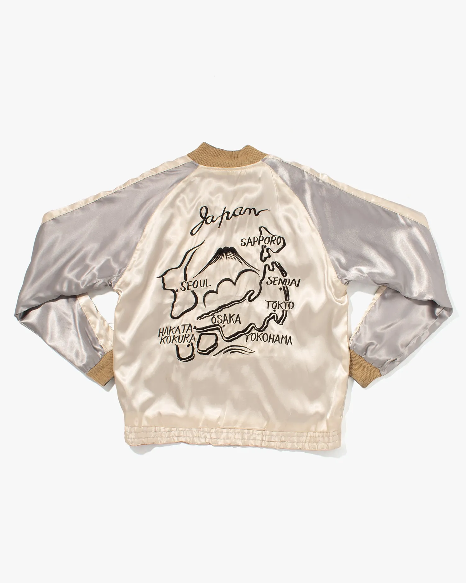 Japanese Repro Souvenir Jacket, Reversible, White with Japan Map - L sold by Kiriko