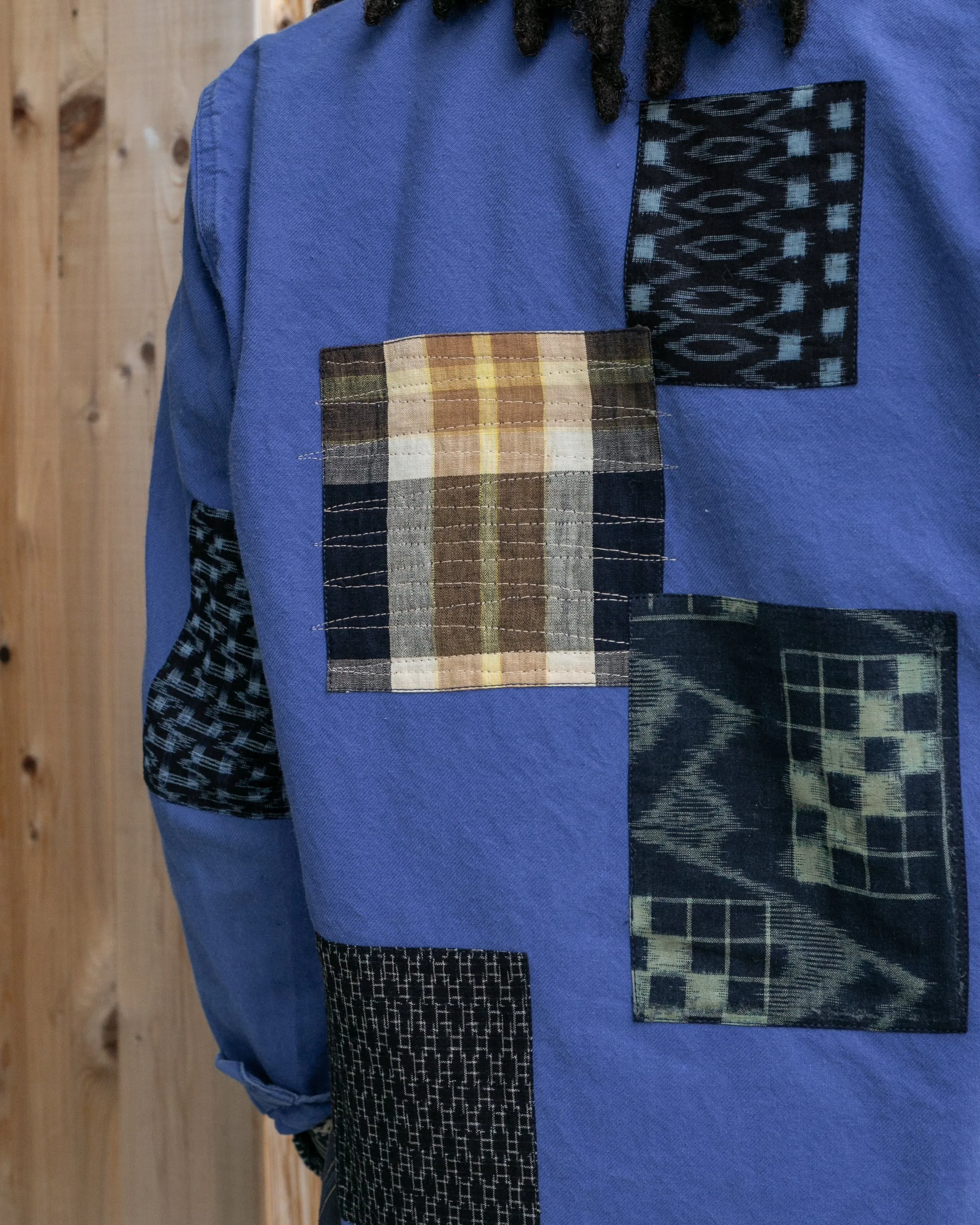 Kiriko Custom, One of a Kind Patched French Workman Jacket, Vintage Kasuri, Katazome and Plaid sold by Kiriko product image thumbnail 5