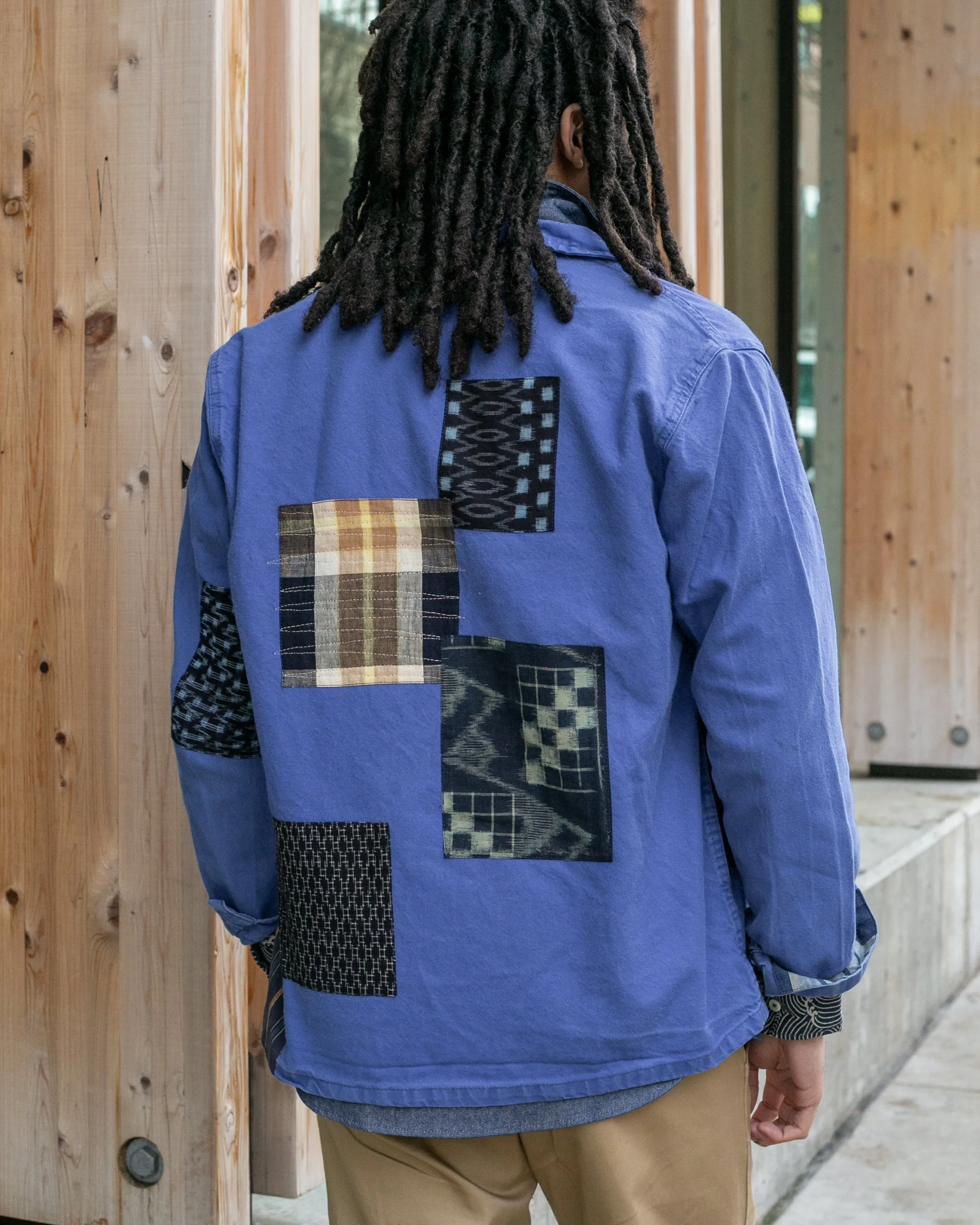 Kiriko Custom, One of a Kind Patched French Workman Jacket, Vintage Kasuri, Katazome and Plaid sold by Kiriko product image thumbnail 2