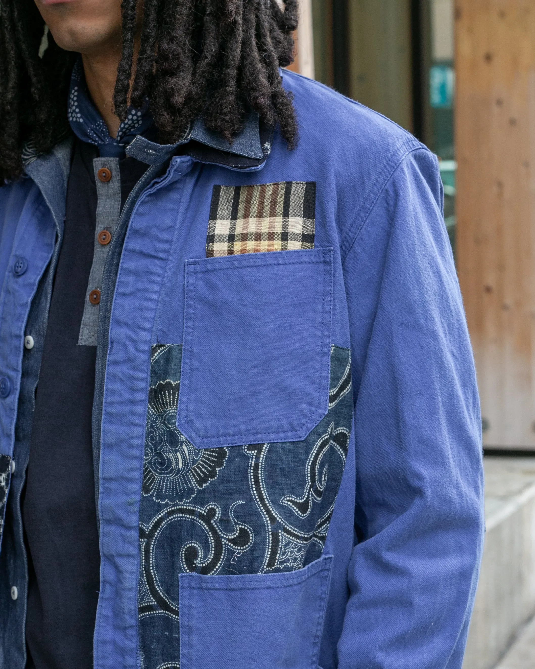 Kiriko Custom, One of a Kind Patched French Workman Jacket, Vintage Kasuri, Katazome and Plaid sold by Kiriko product image thumbnail 3