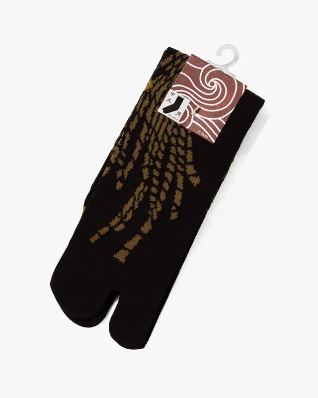 Wa Modern, Tabi Socks, Crew, Black with Ochre Nawa (M/L) sold by Kiriko