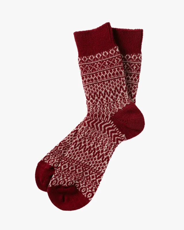Knitwin, Crew Socks, Wool Jacquard, Oslo Wine sold by Kiriko