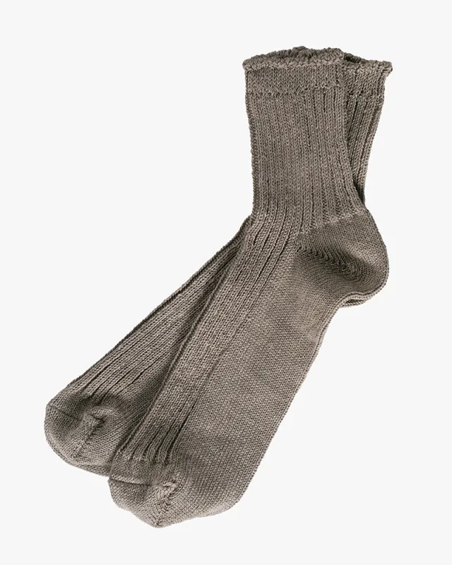 Knitwin, Crew Socks, Linen Ribbed, Praha Beige sold by Kiriko