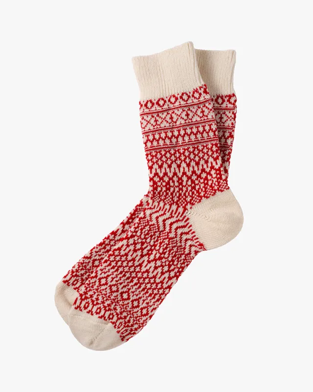 Knitwin, Crew Socks, Wool Jacquard, Oslo Red sold by Kiriko