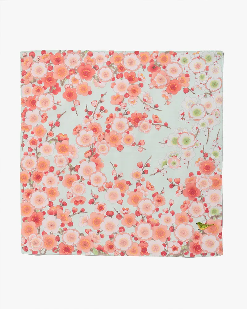 Japanese Handkerchief, Classic, Mint Plum Blossoms with Bird Embroidery sold by Kiriko product image thumbnail 3