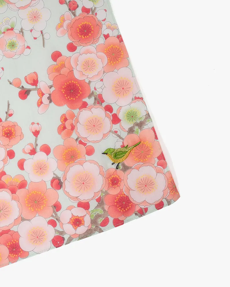 Japanese Handkerchief, Classic, Mint Plum Blossoms with Bird Embroidery sold by Kiriko product image thumbnail 2