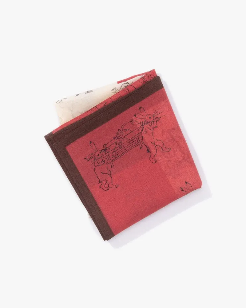 Japanese Handkerchief, Classic, Choju-Giga, Red and Natural sold by Kiriko