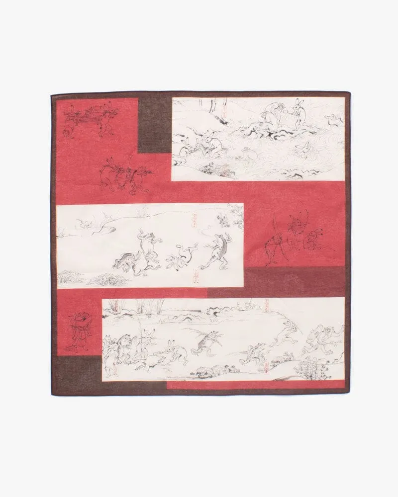 Japanese Handkerchief, Classic, Choju-Giga, Red and Natural sold by Kiriko product image thumbnail 2