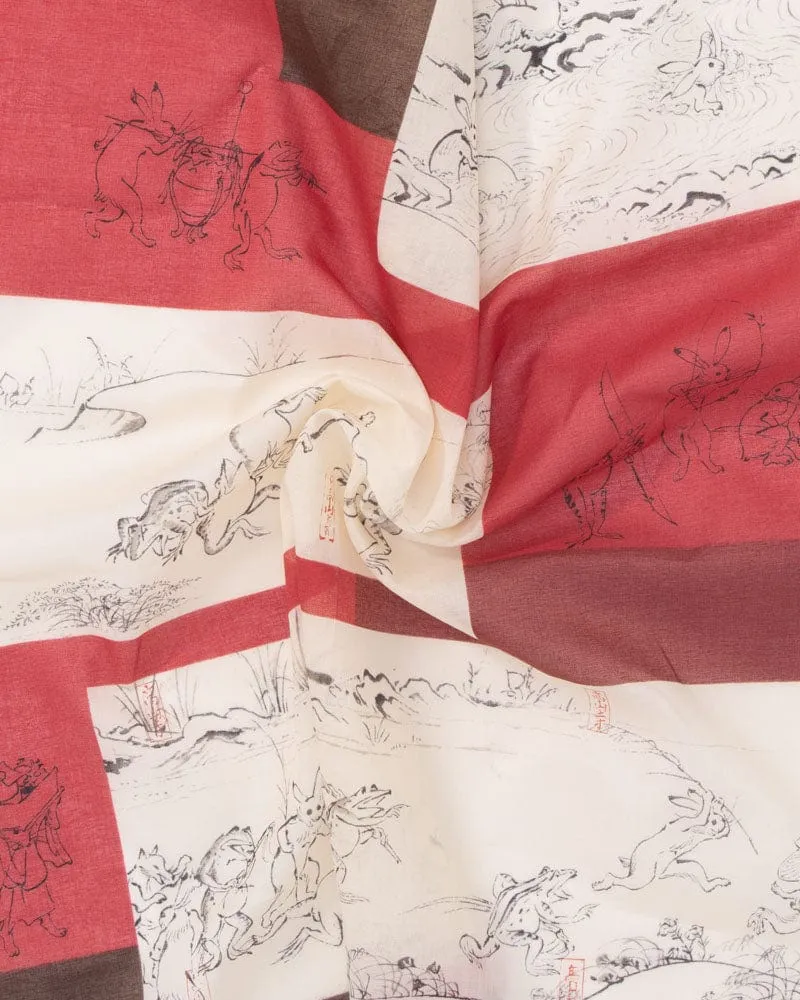 Japanese Handkerchief, Classic, Choju-Giga, Red and Natural sold by Kiriko product image thumbnail 3