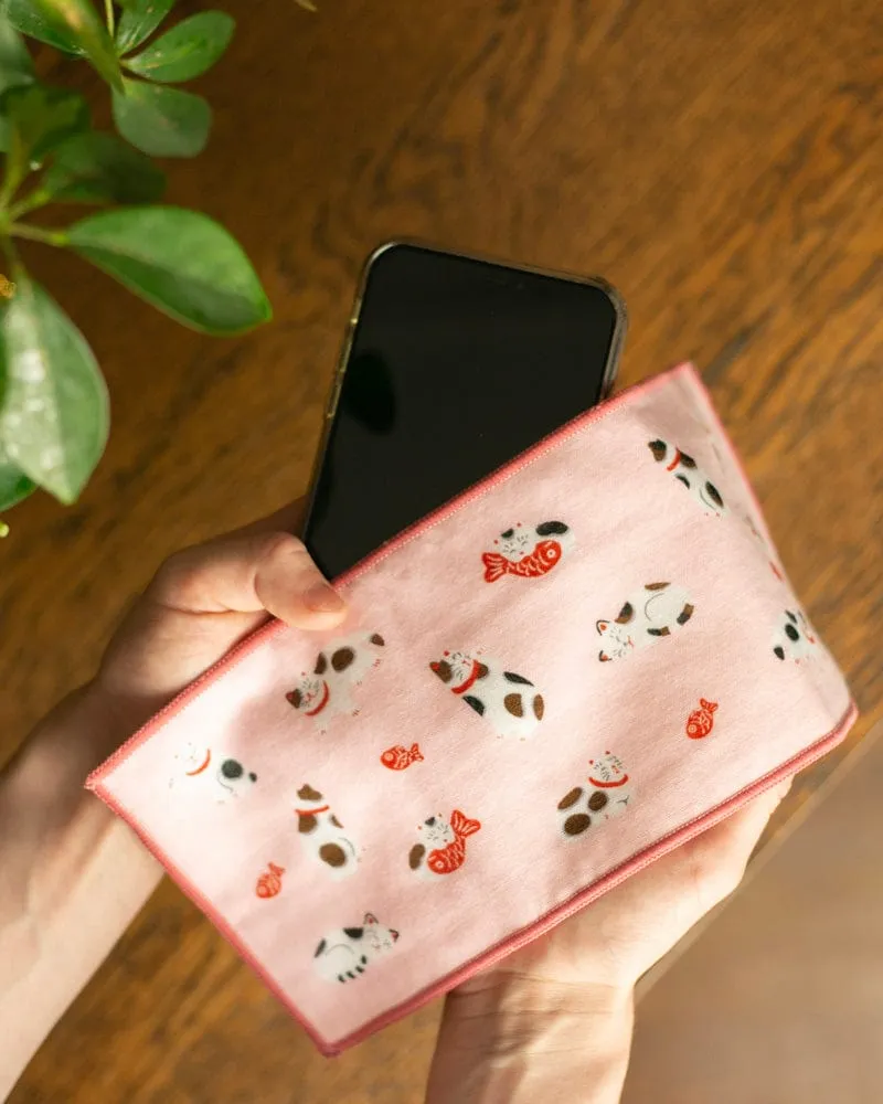 Japanese Handkerchief, Microfiber Reversible Rectangle, Cats sold by Kiriko