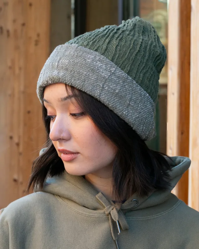 Kobo Oriza Knit Cap, Cotton Multi Functional, Split Green and Gray, 9 ˝ sold by Kiriko