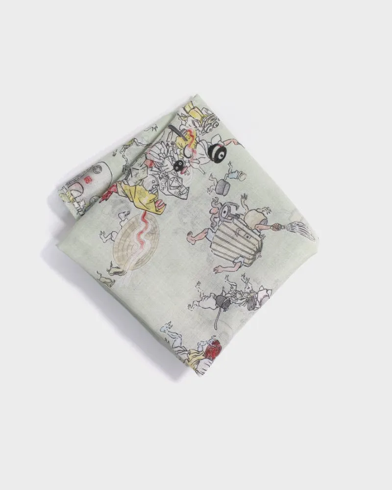 Japanese Handkerchief, Classic, Yokai, Hyakki Yagyo, Light Green sold by Kiriko