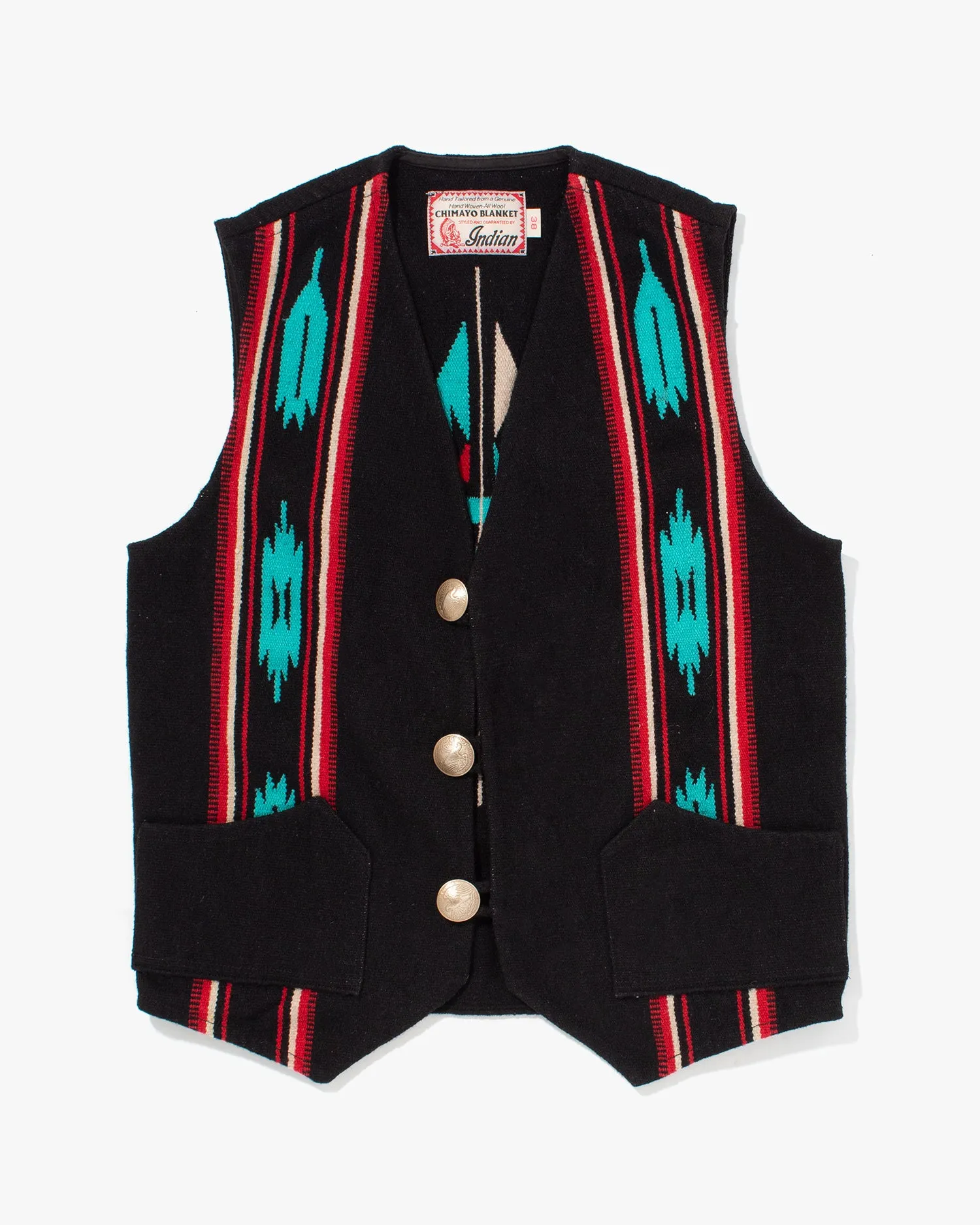 US Vintage, Chimayo Vest, Indian Motorcycle Co., Half Dollar Buttons - M sold by Kiriko
