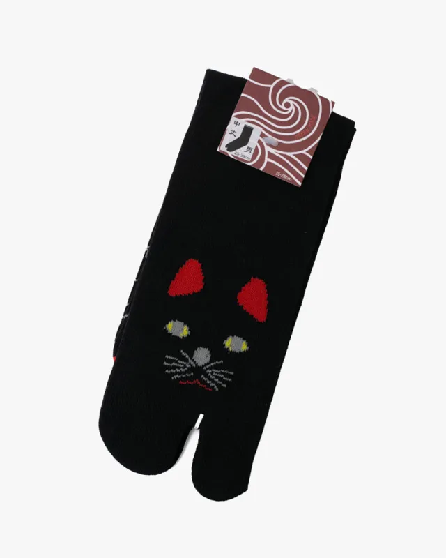 Wa Modern, Tabi Socks, Crew, Kuro Neko with Red (M/L) sold by Kiriko