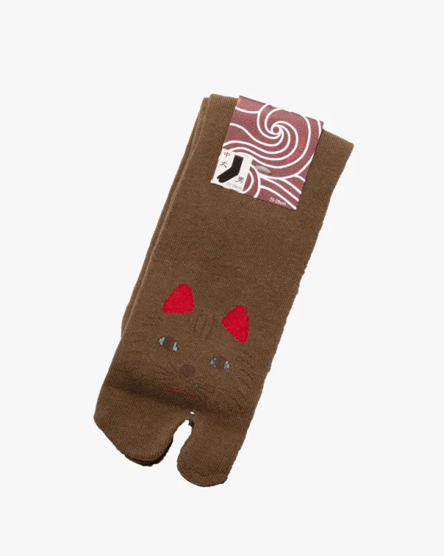 Tabi Socks, Crew, Brown Cat sold by Kiriko