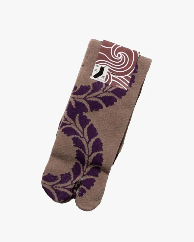 Wa Modern, Tabi Socks, Crew, Purple and Taupe Fujiwa (M/L) sold by Kiriko