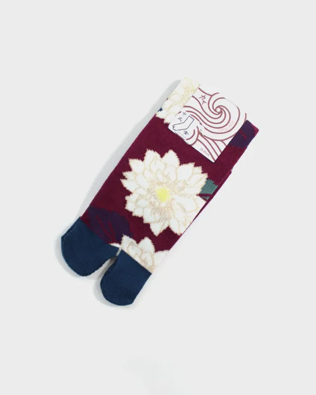Tabi Socks, Crew, Maroon with White Kiku - (S/M) sold by Kiriko
