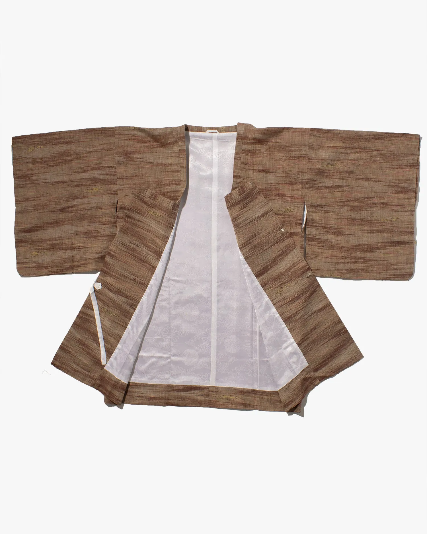 Vintage Haori Jacket, Full Shibori, Brown Abstract Lines with Gold Accents sold by Kiriko product image thumbnail 4