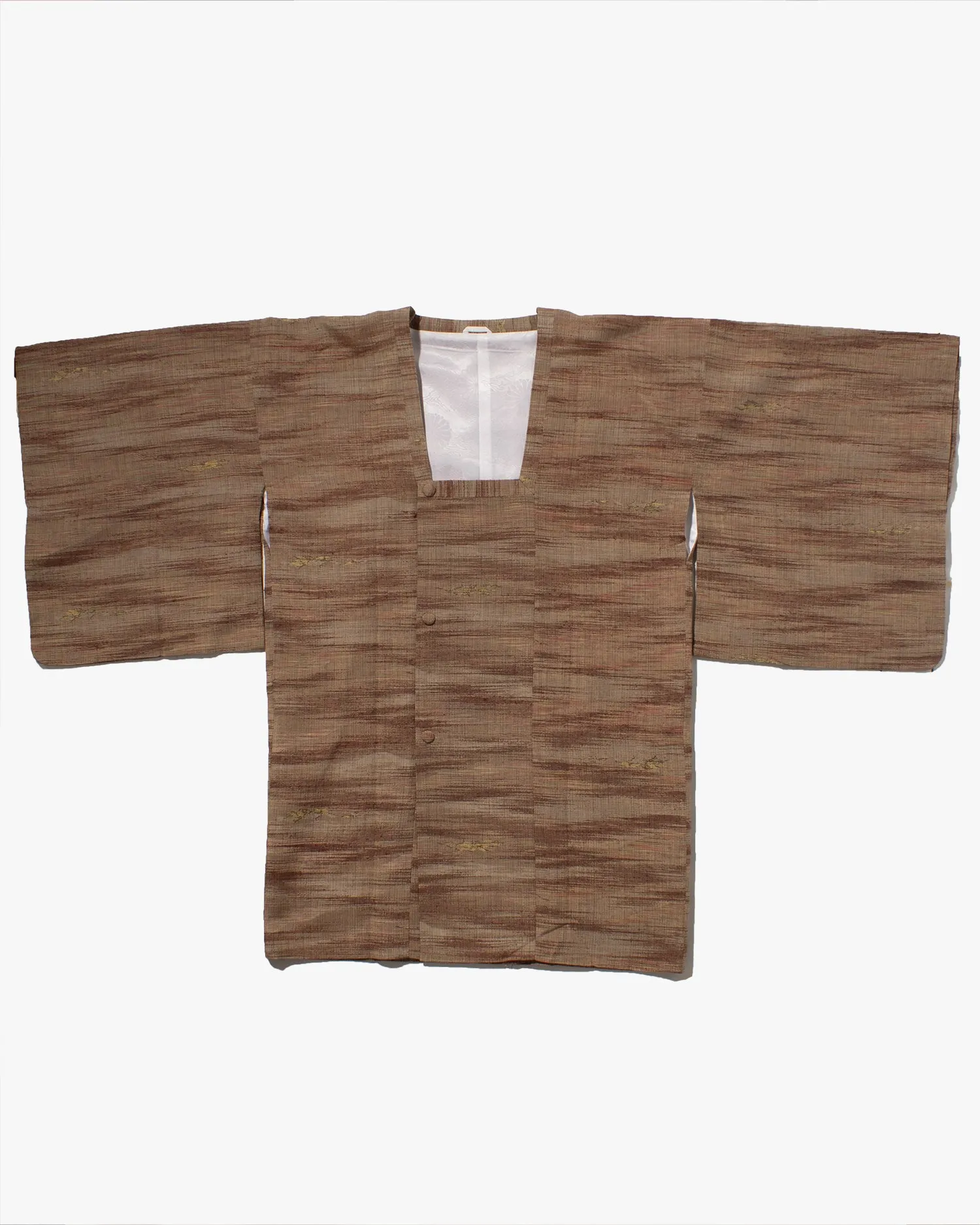 Vintage Haori Jacket, Full Shibori, Brown Abstract Lines with Gold Accents sold by Kiriko