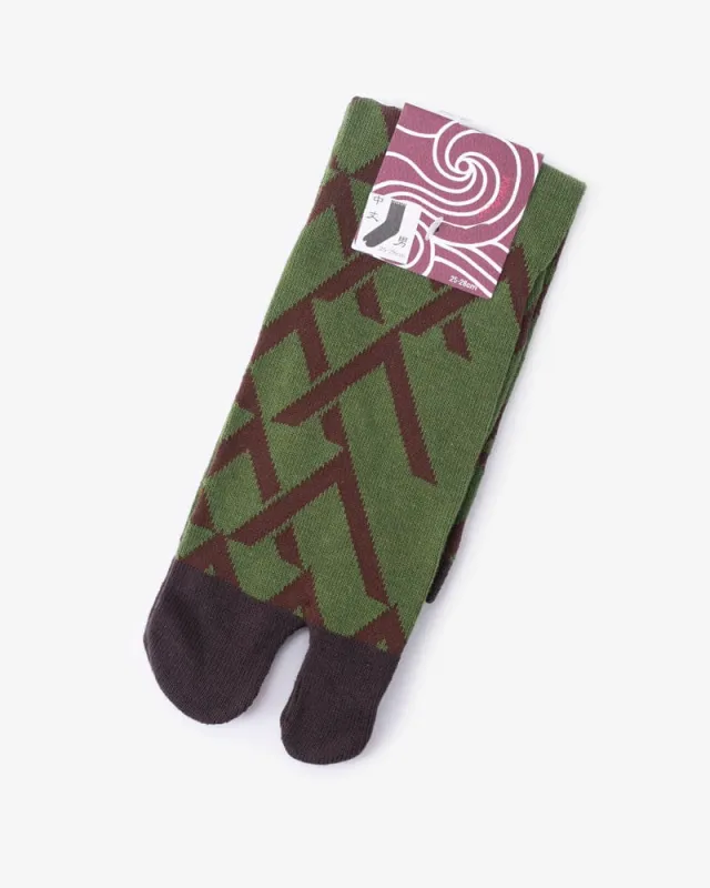 Wa Modern, Tabi Socks, Crew, Yama, Green and Brown - (M/L) sold by Kiriko