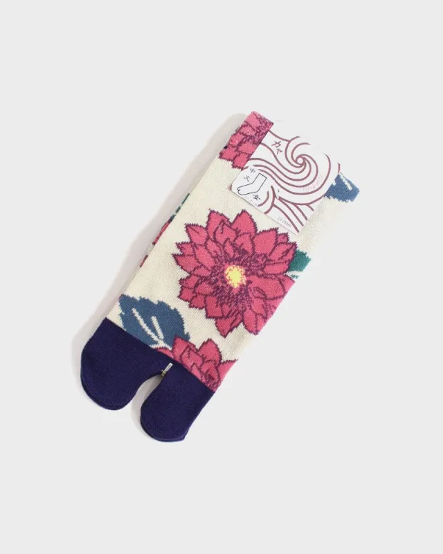 Wa Modern, Tabi Socks, Cream, Violet and Pink Kiku (S/M) sold by Kiriko