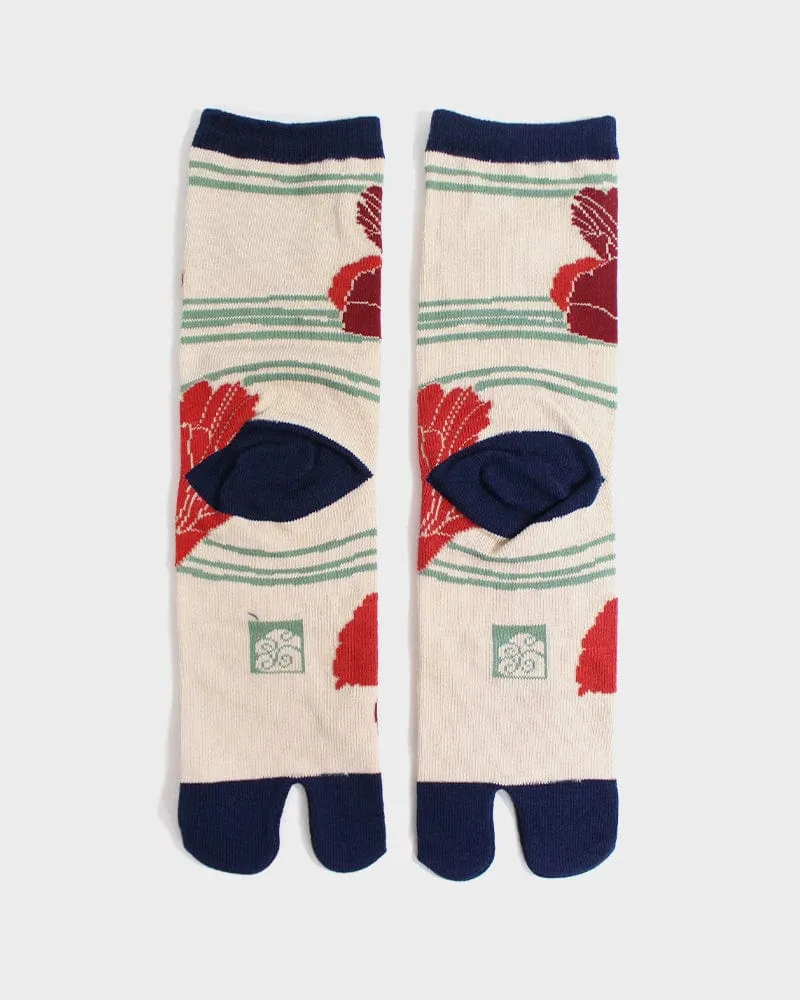 Tabi Socks, Crew, Cream, Navy Shima & Red Keshi - (S/M) sold by Kiriko product image thumbnail 3