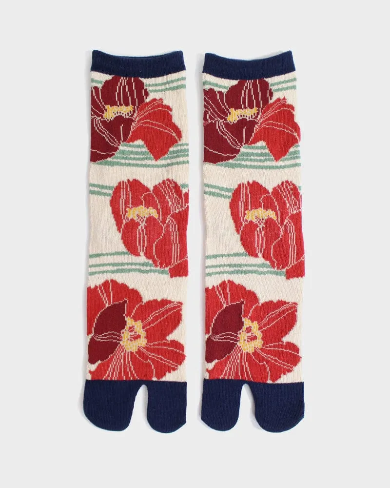Tabi Socks, Crew, Cream, Navy Shima & Red Keshi - (S/M) sold by Kiriko product image thumbnail 2