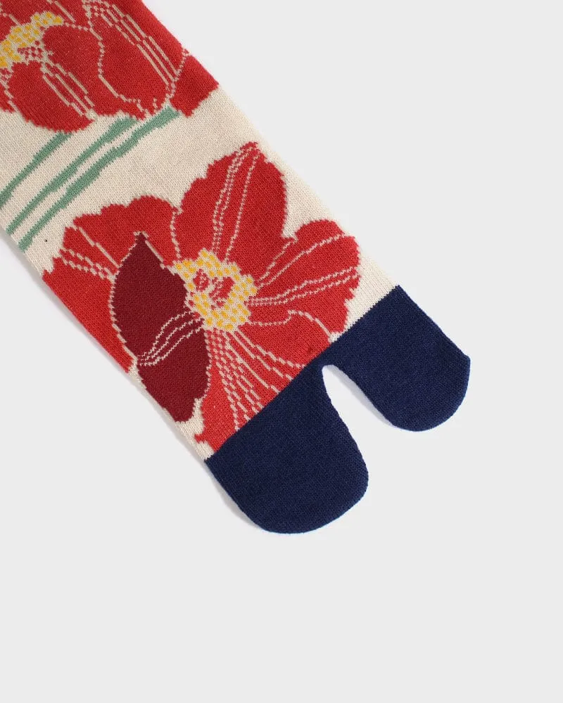 Tabi Socks, Crew, Cream, Navy Shima & Red Keshi - (S/M) sold by Kiriko product image thumbnail 4