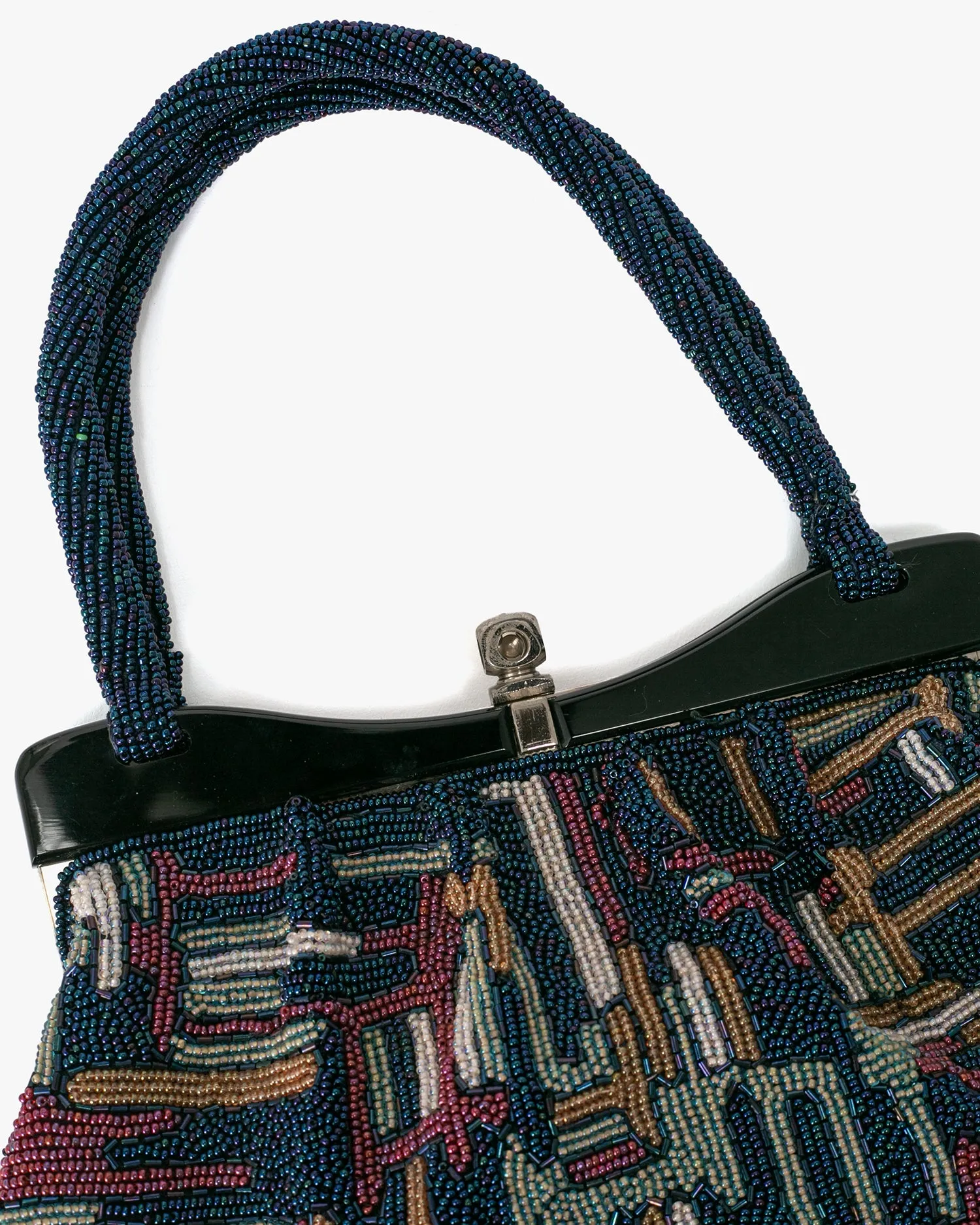 Vintage Bag, Purse, Beaded, Blue with Multi Abstract sold by Kiriko product image thumbnail 5