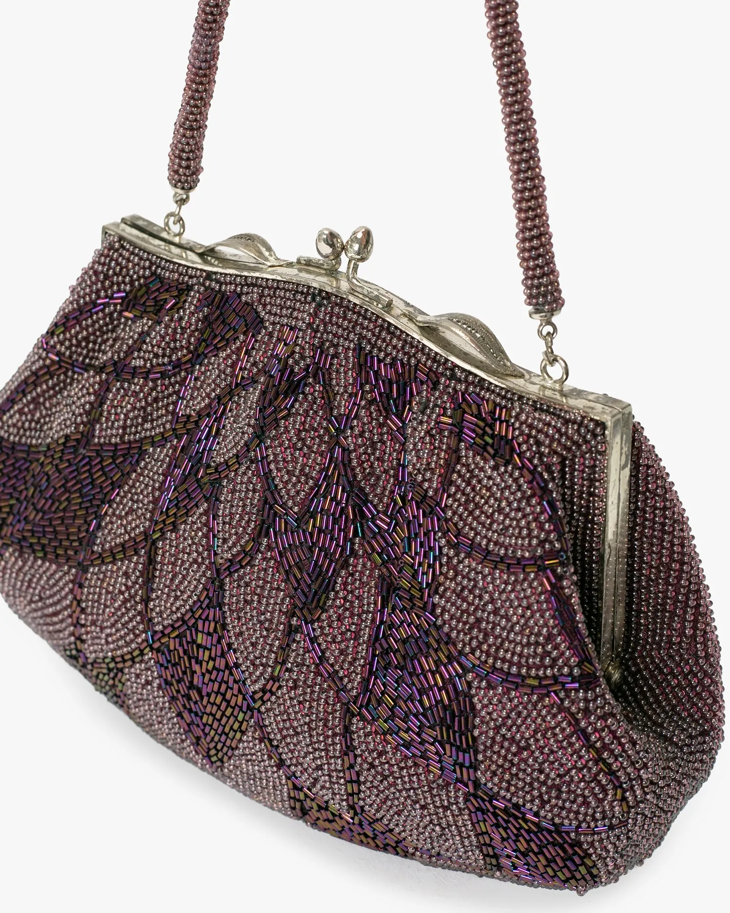 Vintage Bag, Purse, Beaded, Brown/Purple with Feathers sold by Kiriko