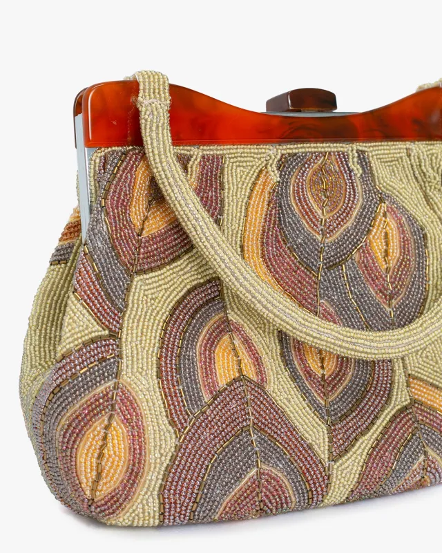 Vintage Bag, Purse, Beaded, Gold with Abstract Design and Clasp sold by Kiriko