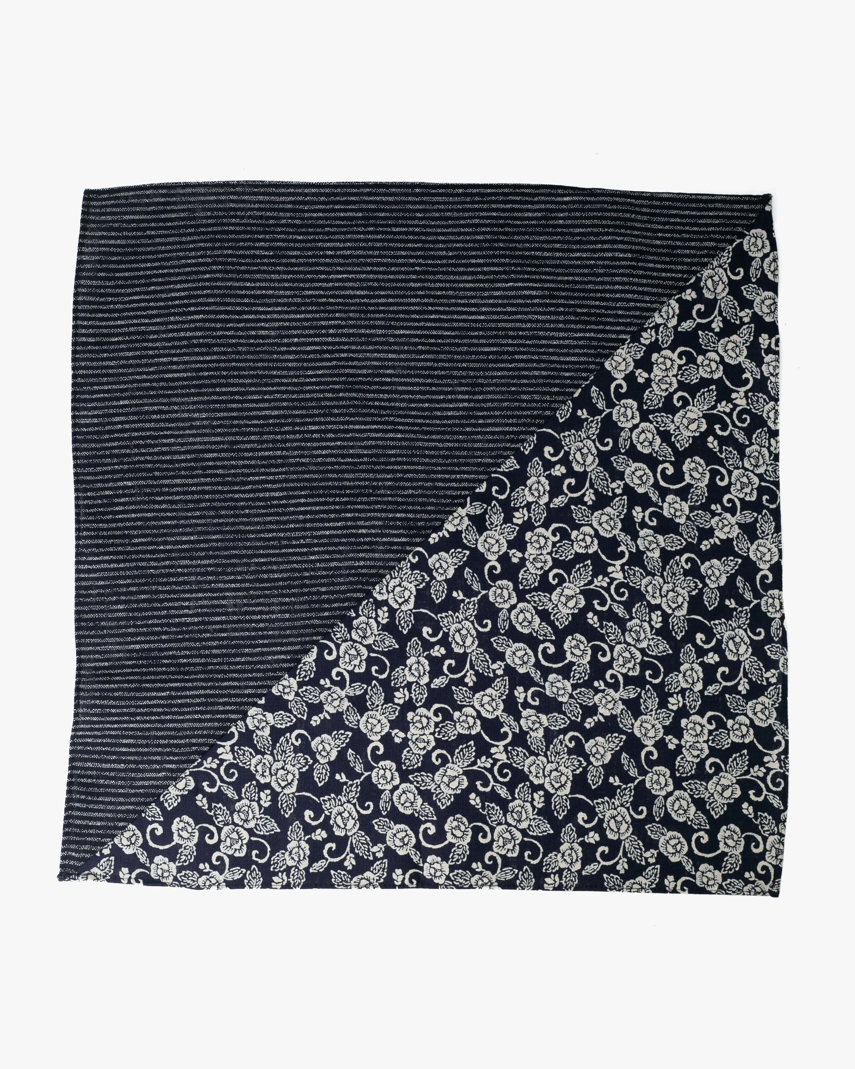 Kiriko Original Bandana, Split, Indigo Shima with Indigo Kikukarakusa sold by Kiriko product image thumbnail 4