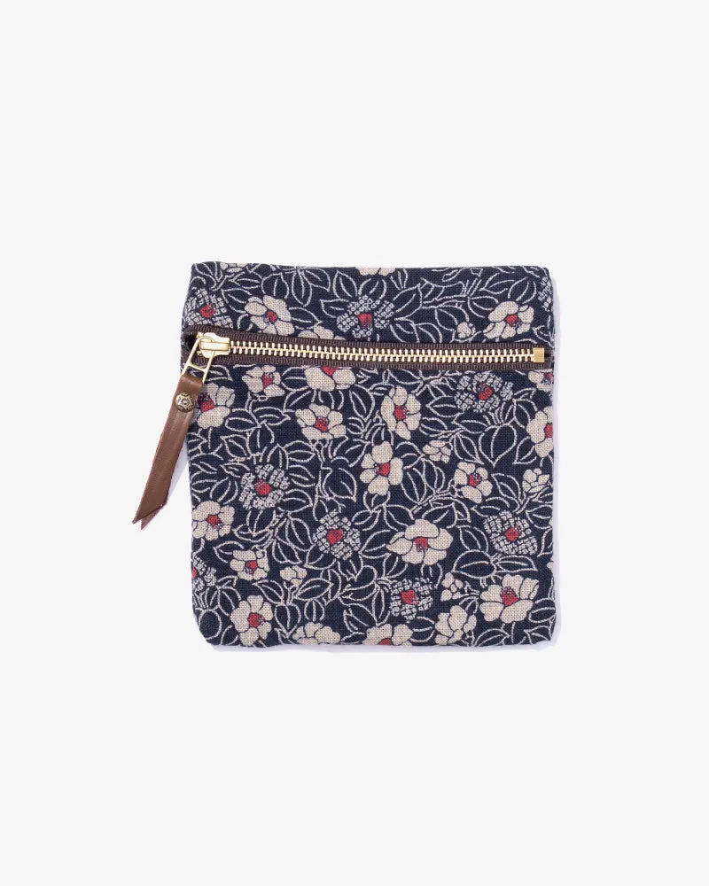 Flat Small Zipper Pouch, Indigo Small Tsubaki sold by Kiriko