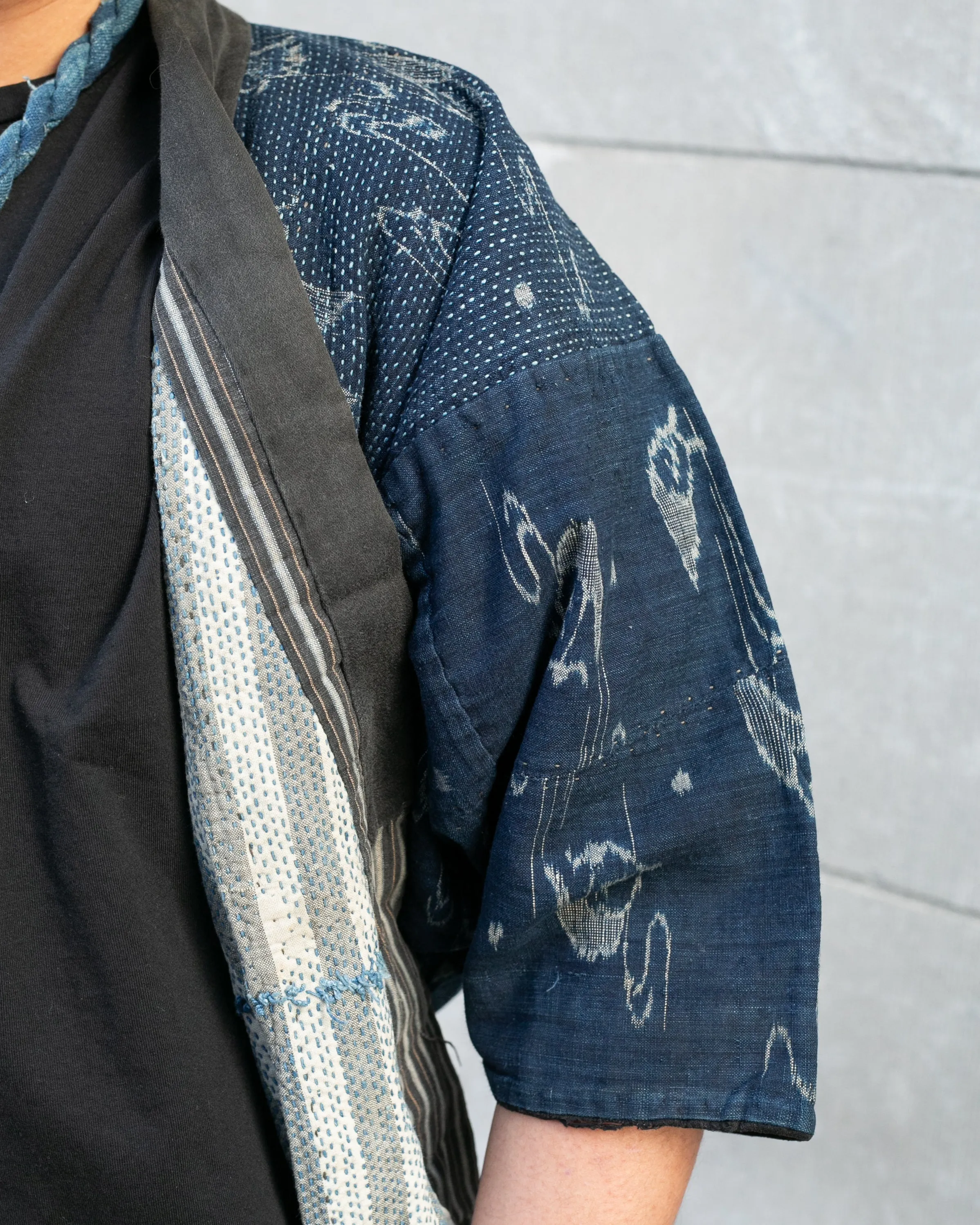 Vintage Boro Noragi Jacket, Indigo Kasuri, Partially Sashiko Stitched sold by Kiriko product image thumbnail 4
