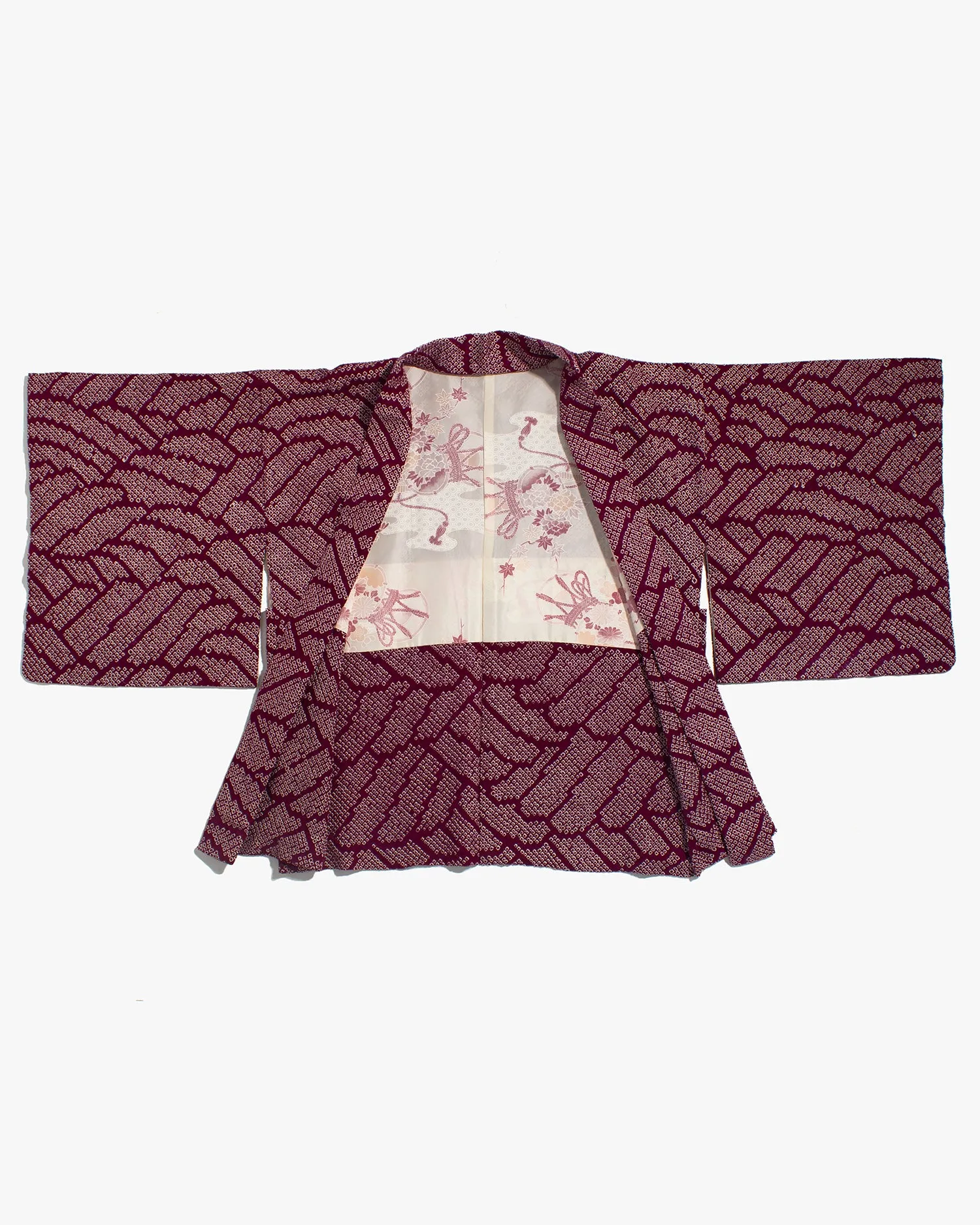 Vintage Haori Jacket, Full Shibori, Abstract Burgundy Seigaiha sold by Kiriko product image thumbnail 2
